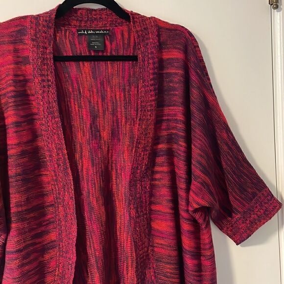 United States Sweaters 3/4 dolman sleeve variegated red & black open cardigan M - Picture 2 of 9